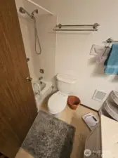 Hall bathroom showing possible decor and accessory options.