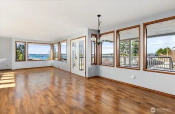 To your right after entry, Dining area and Living room