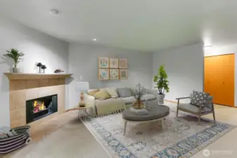 Another angle of the Virtually Staged Living room. Nice view of entry and closet space here.