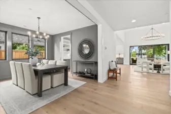 Wide plank engineered hardwoods throughout