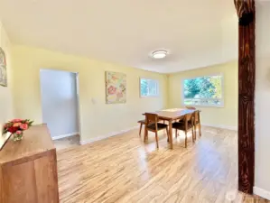 Plenty of room in this sunny dining space.