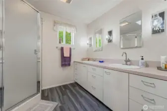 Master Bathroom, new floor, paint, lighting & commode
