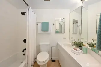 Remodeled second bathroom with modern updates and a clean, timeless design.