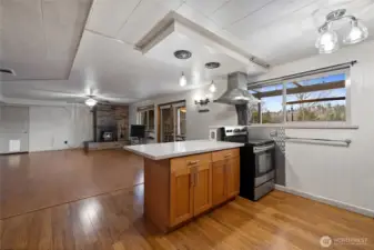 View from downstairs kitchen into the living area.
