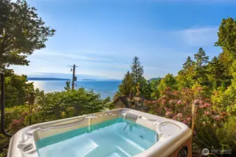 Relax in the hot tub while overlooking breathtaking views.