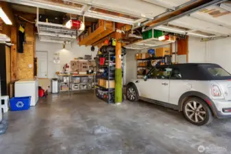 The two-car garage has plenty of storage room and shop space.