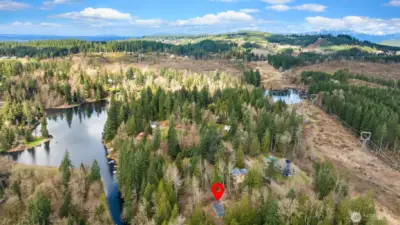 Aerial view highlighting the property’s location and proximity to the canal