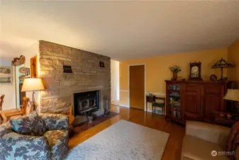 Handsome Stone Fireplace with insert