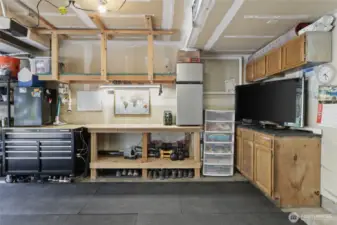 2 car garage with lots of included shelving/storage!
