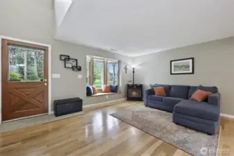 Bright Entry, looking out past the wrap-around porch
