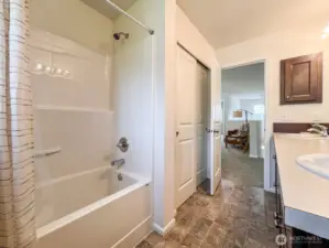 The upstairs full bath also features a large closet with built in shelving for fantastic storage and organization. Another large closet is located directly to the right of the full bath!