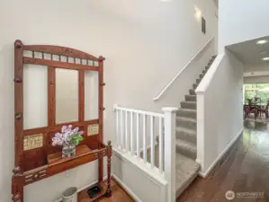 Ample entryway for greeting visitors and a well-thought out landing zone for keys, mail, and gear for outdoor adventures.