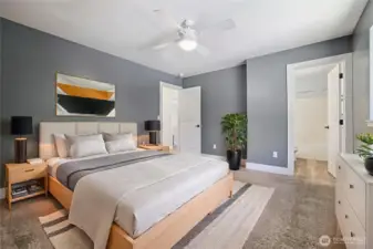 Primary bedroom vistually staged