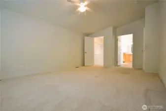 Primary bedroom with huge walk in closet