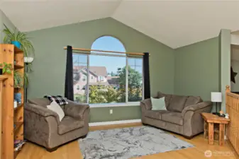 Living room with vaulted ceilings