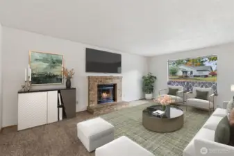 Living Room with Gas Fireplace *virtually staged*