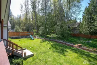 Fully fenced backyard with all new fencing.