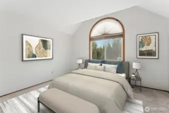 Virtually staged. This bedroom has a Palladian window which offers respite at the end of the day.