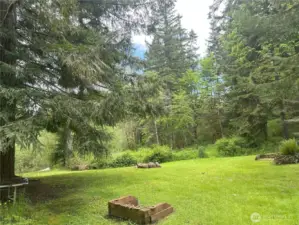 Recreational area overlooking the pond.