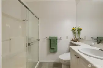 Additionally, this Master Suite Bathroom has a  Shower Boasting Two Built-in Seats.