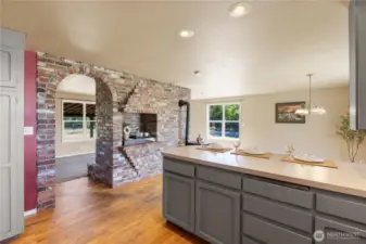 Brick alcove ready for an indoor pizza oven, wine cooler or coffee bar.