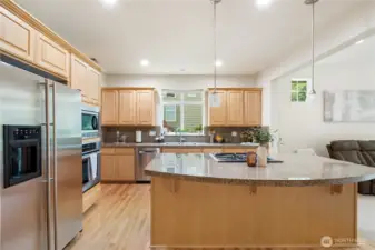 Large kitchen with plenty of storage and counter space.