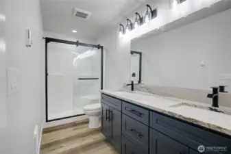Primary Bathroom Step-In Shower & Double Sinks