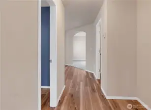 view from the front entry way. Newer floors throughout main level.