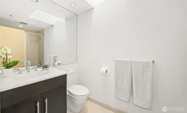 The full bathroom on the main level with heated floors.