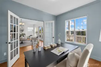 Main floor office with French Doors.
