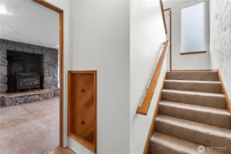 Stairs to basement Recroom, Garage and laundry Room