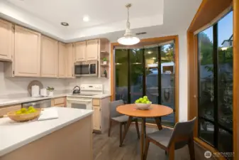 The kitchen layout is so versitle and functional.
