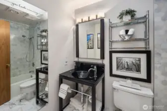 Hallway Bath w/ Real Marble Tile