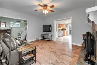 Living room looking into kitchen.