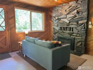 Living room with propane fireplace for romantic comfort