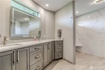 Primary bathroom with no step shower