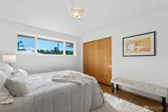 Second and smallest of the three bedrooms easily accommodates a queen bed.