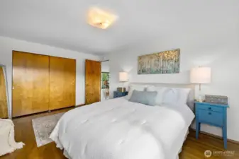 The largest bedroom with long closet and room for a king bed.