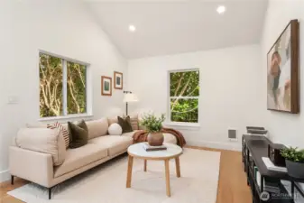 A very versatile living room with lots of furniture arrangements possible.