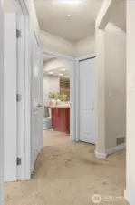 View from Kitchen to Bathroom Hallway