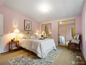 Two great mirrored closets in the primary bedroom holds your clothes and more.