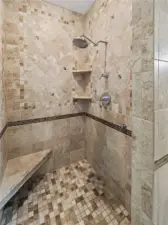 Main Floor Primary Bathroom Custom Tile Shower.