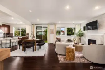 Open floor concept, flows seamlessly from living to dining to oversized kitchen