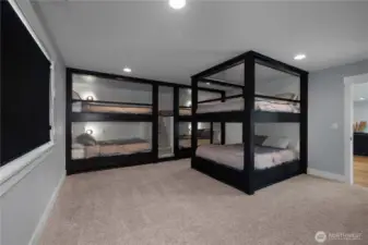 Bunk room! 6 queen size bunks to fit all your fishing buddies or all the kiddos in one room.