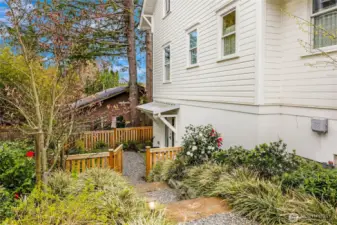 The entry to the lower area also features a newly fenced area for more privacy.