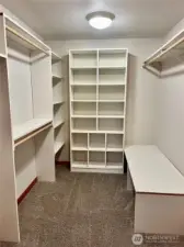 primary bedroom walk-in closet with built ins