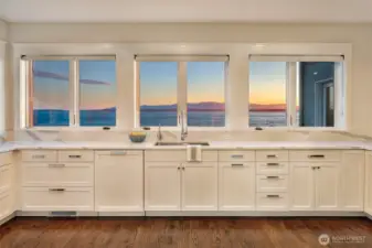 At sunset in the west facing kitchen.