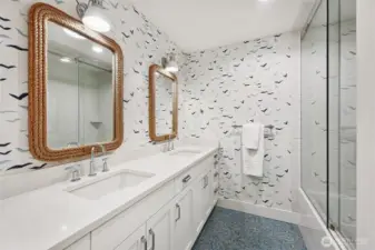 Stylish 2nd bathroom on upper level.