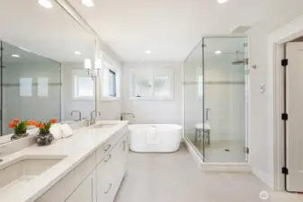 A spa experience in the primary bathroom.