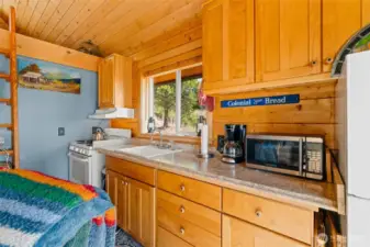Kitchen is bathed in natural light.